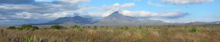 Mt. Ngauruhoe with Mt. Tongariro on the left. The Tongariro crossing runs right through them