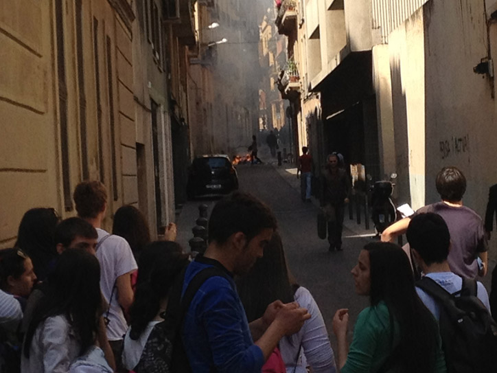 A tame little fire across our street.