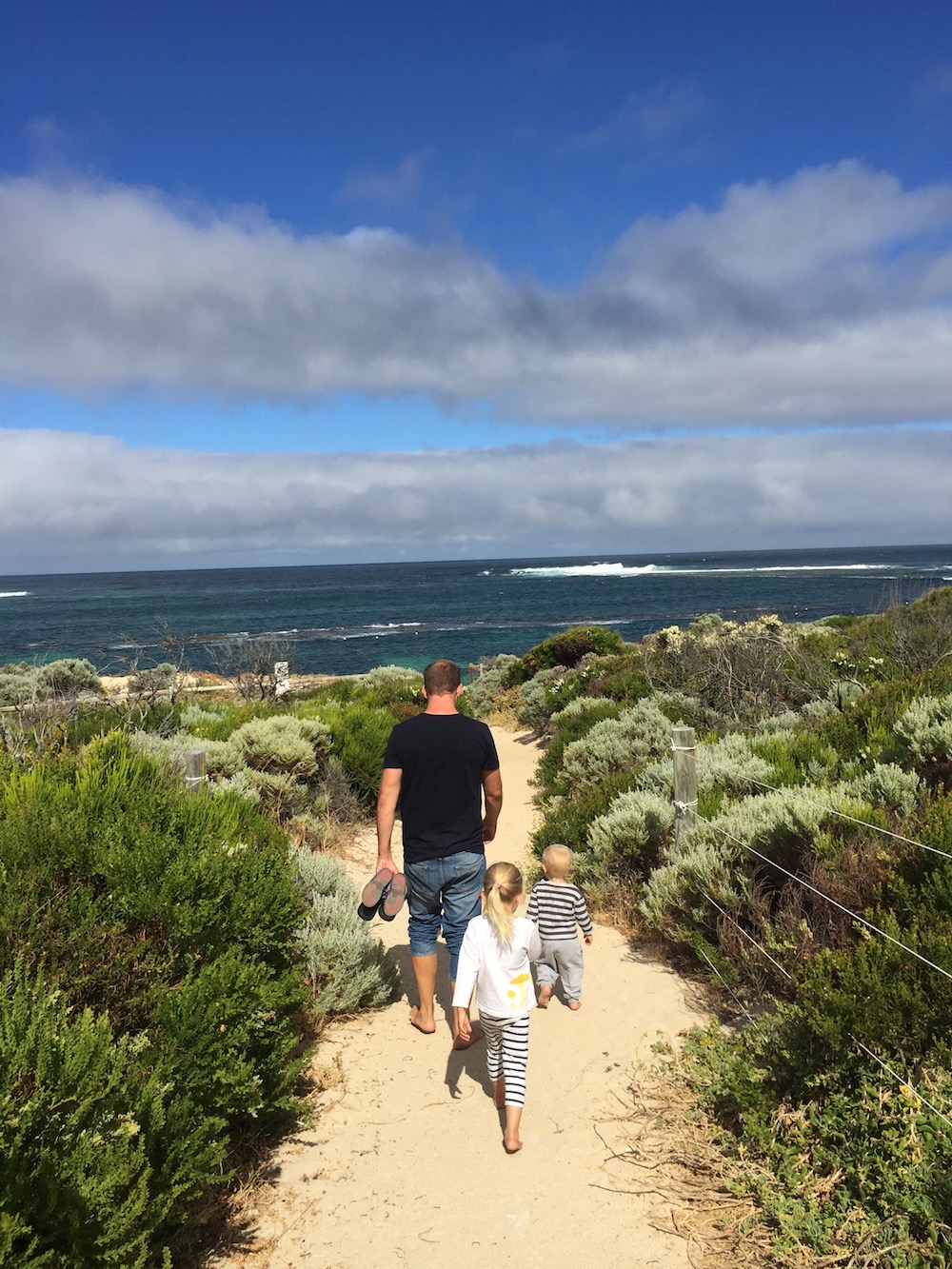 Walking to breakfast. Because in this family you have to earn your nourishment.