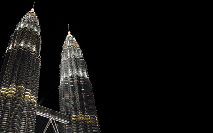 Petronas Towers from the hotel at night.