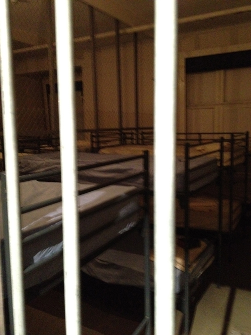 Our "cell" where we had to spend a bit of time with other delinquents. One of the other inmates (an actor) sold booze in tiny bottles out of a suitcase.