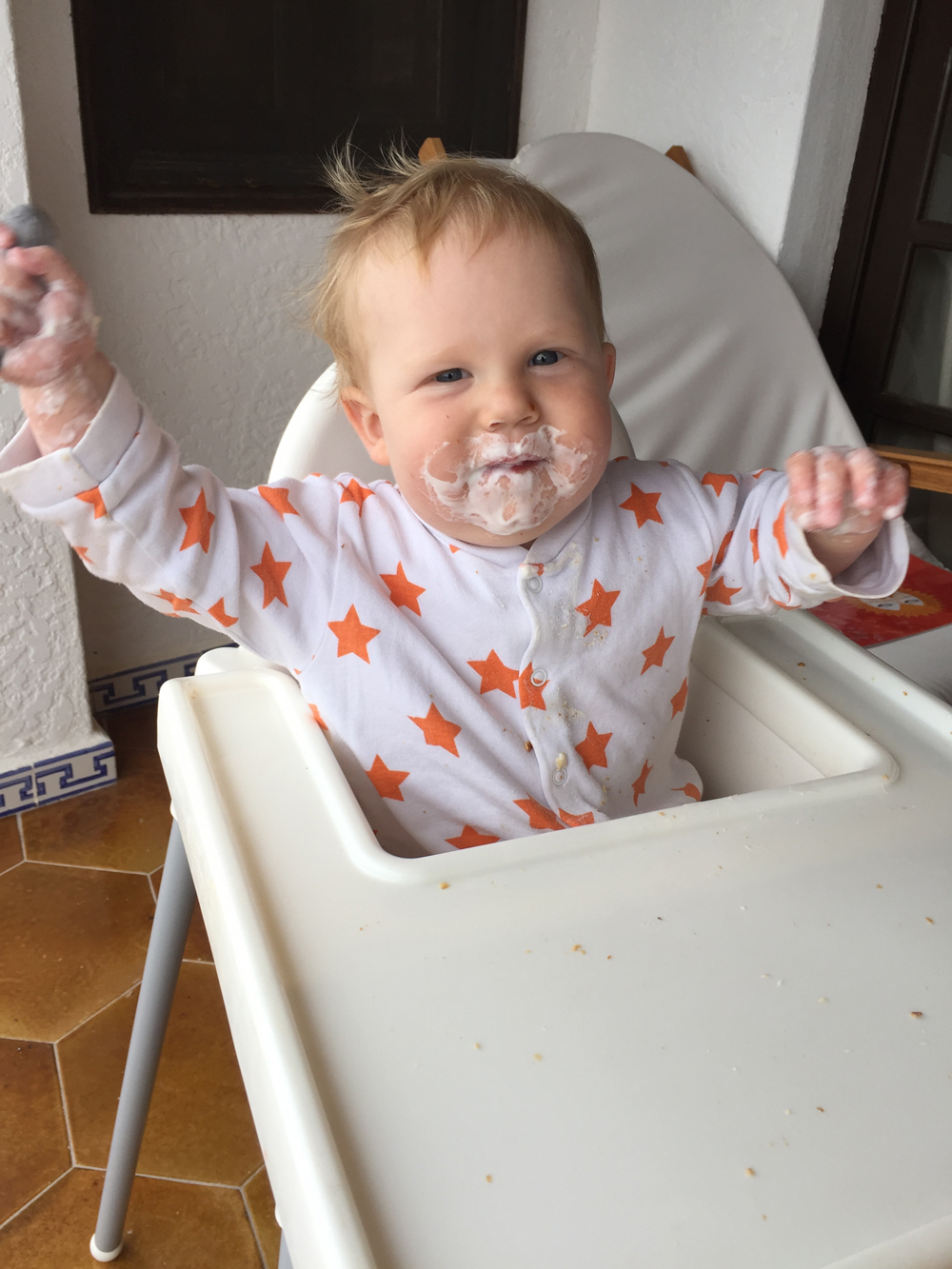 Eating yoghurt like a boss. I taught that boy well.